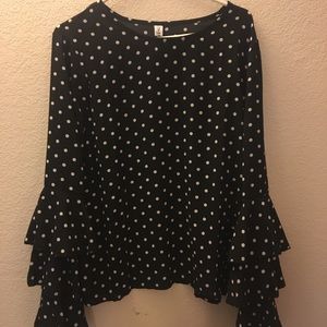 Black polka dot blouse with bell sleeves